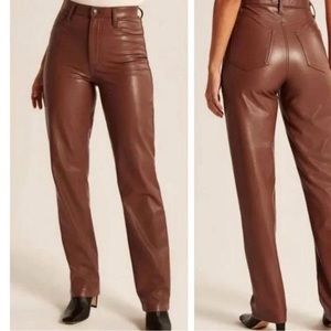 Abercrombie Vegan Leather Ultra High Rise 90s Straight Cognac Brown